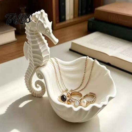 Elegant Jewelry Storage Tray Holder, Seahorse Shape Tray, with Wave Shell Bathroom Countertop Organizer Groove Design, for Rings Necklaces Earrings