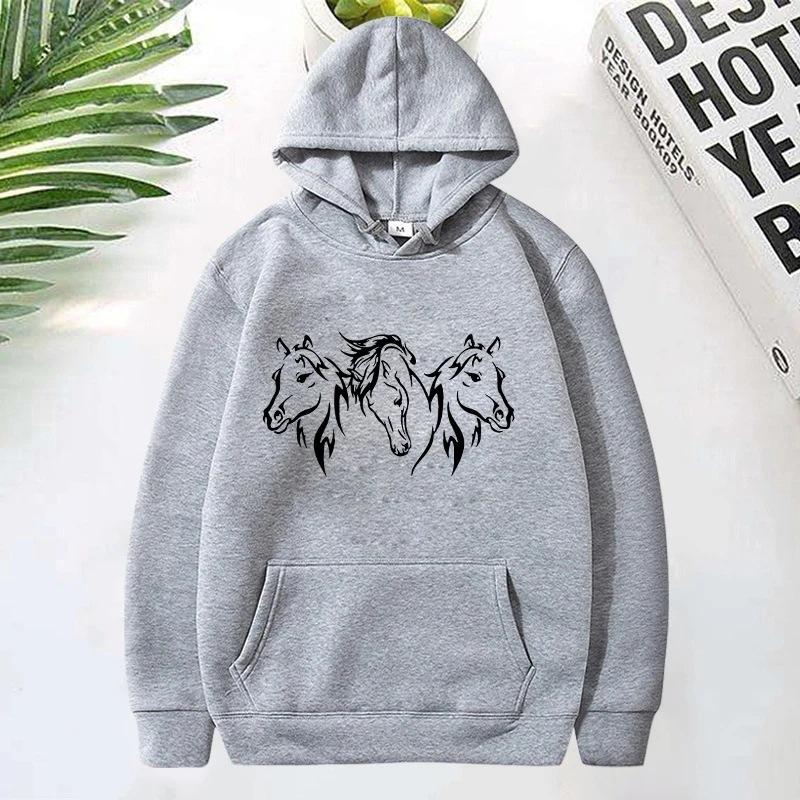 Horse Head Pattern Print Hoodies For Women Fashion