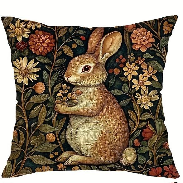 Vintage Floral Animal Pillow Covers SquirrelDeerRabbitFox Polyester Washable Cottagecore Home Decor