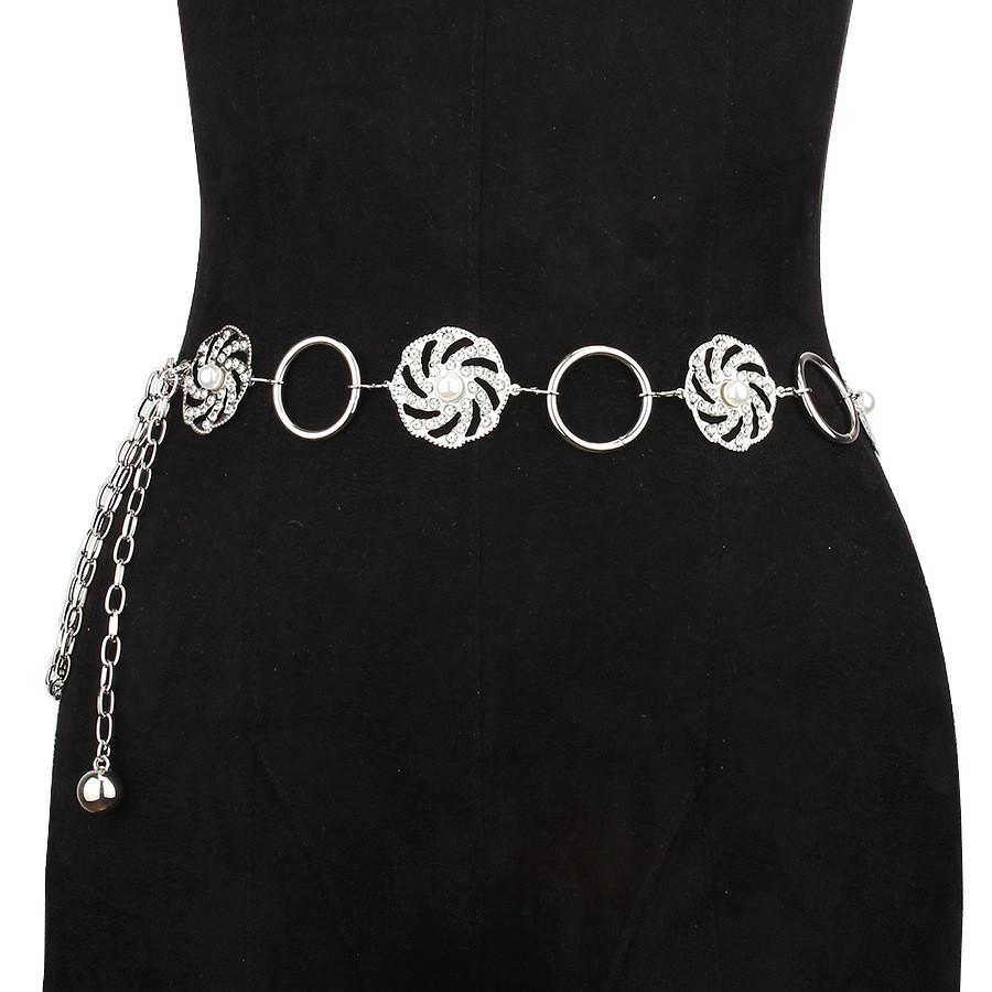 

Metal Chain Waist Belt With Rhinestone Hollow Circle For Unisex Adults срібний