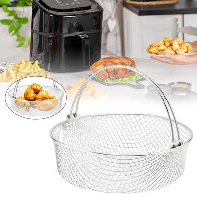 Coș rotund din oțel inoxidabil pentru friteuză cu aer, rezistent, antiaderent, pentru gătit, potrivire universală, ușor de curățat, bucătărie acasă