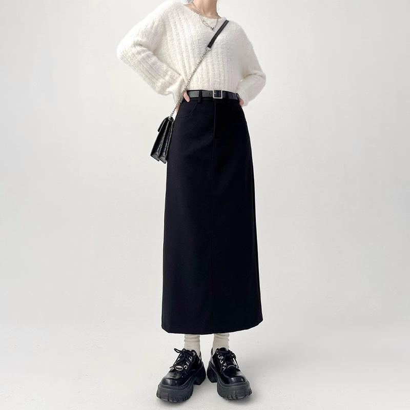Women Split Suit Midi Skirts Summer Slim High Waist A Line Skirt Female Elegant Casual Office Lady Korean Vintage Black