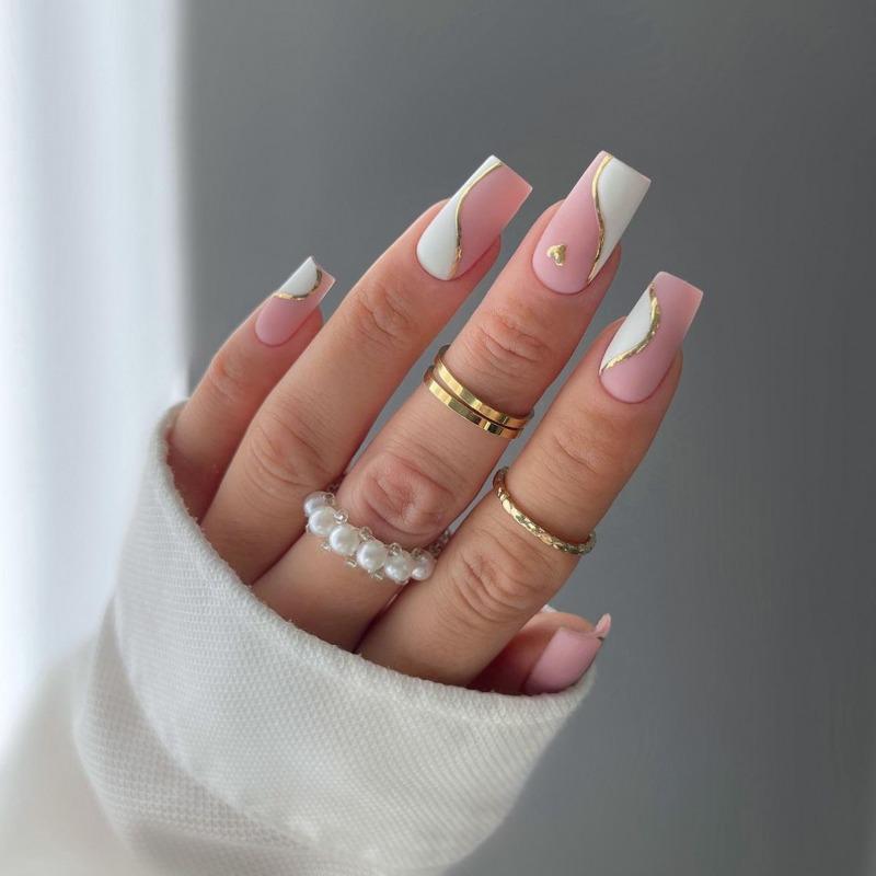 Noste Dlouhý Francouzský Ručně Dělaný Manikúrní Kousek Kamínkový Postupný Přechod Odnímatelná Nálepka na Nehty