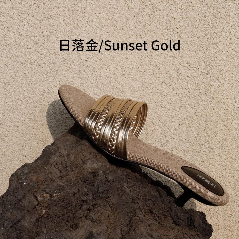 Yueyu New - High Heel Slippers Women's Summer Wear 2025 New Versatile Woven French Going Out Women's Cool Slippers