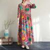Sommer Vintage Blumen Lockeres Kleid Fließendes A-Linien-Kleid Damen