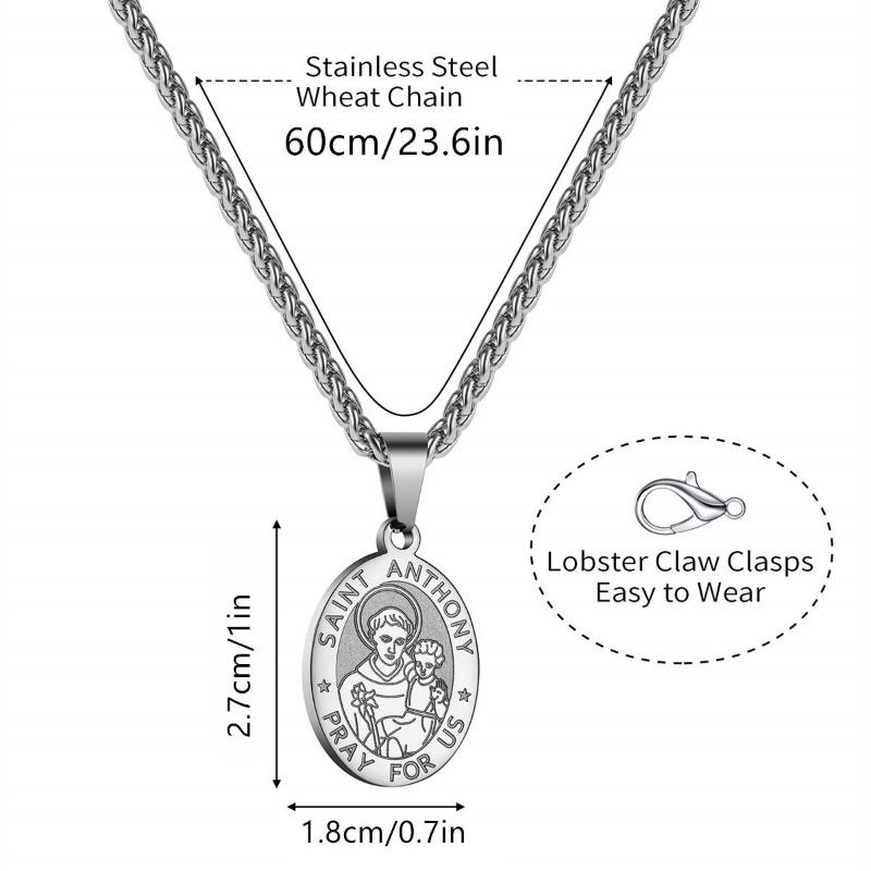 Stainless Steel Saint Anthony Medal Pendant Necklace For Men Fashion Jewelry