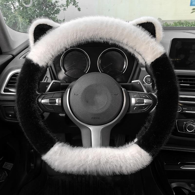 Winter Plush Thickened Cat's Ears Steering Wheel Cover Cute Cat-Ear Shaped Protective Car Steering Wheels & Accessories