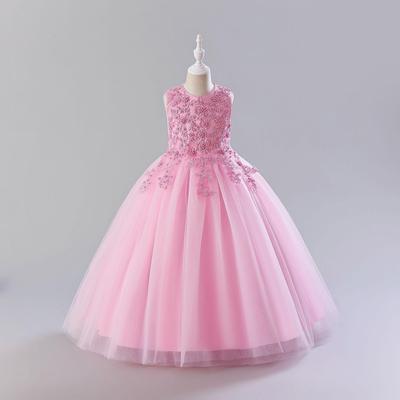 Abito Principessa in Tulle Ricamato con Perline per Bambina, per Damigella d'Onore o Esibizione al Pianoforte