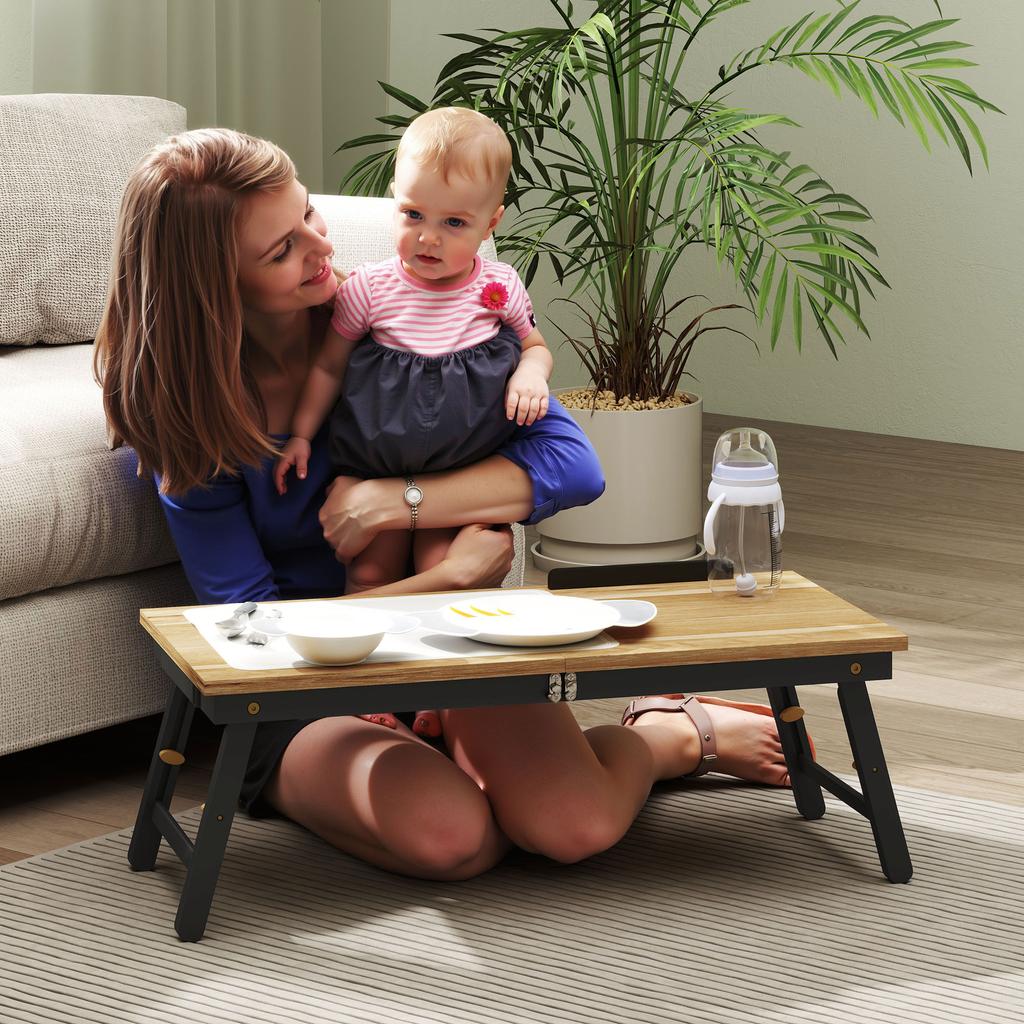 Bed Table, Height-Adjustable Laptop Table with Drawer, Foldable, for Sofa Working In Bed, Oak