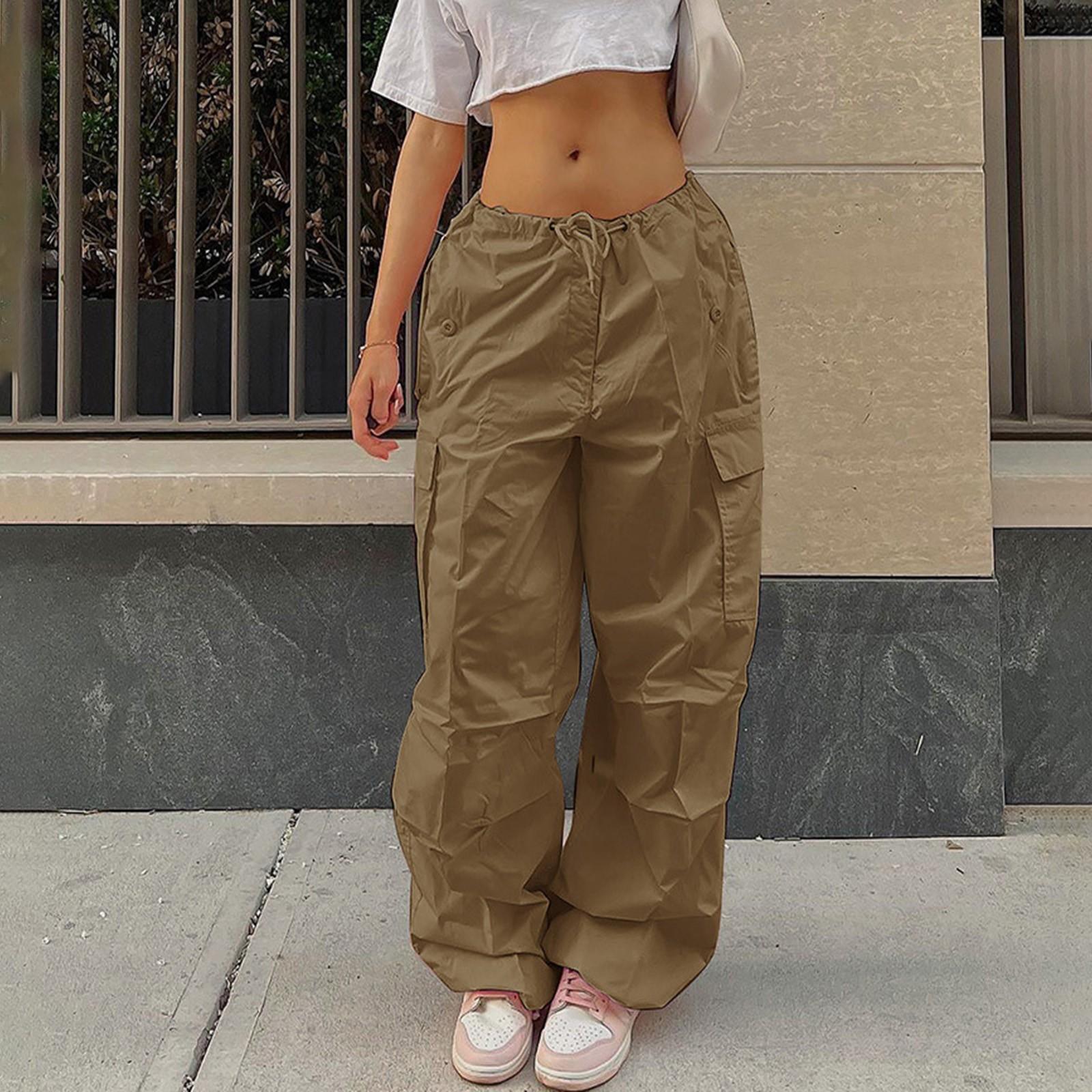 Women s Color Cargo Pants Street Hip Hop Jogging Pants Tethered Casual Wide Leg Pants M