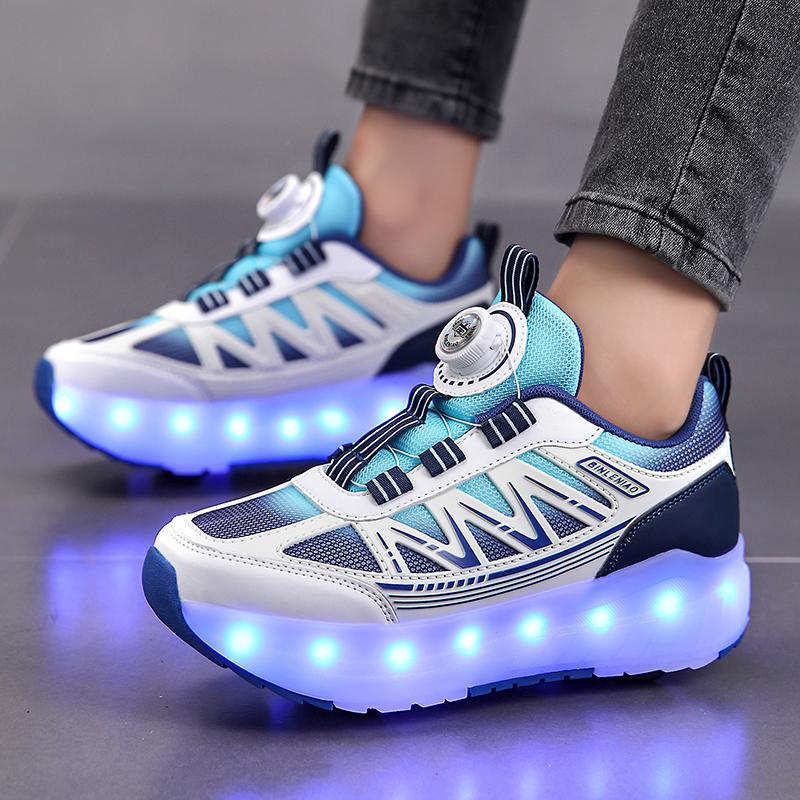 Four-wheel Running Shoes Detachable Flat Shoes Rechargeable USB Luminous Sports Light Shoes Girls Roller Skates Boys Shoes