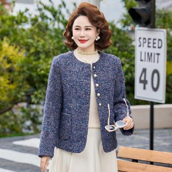 

2026 Spring Autumn Women s Elegant Short Jacket - Comfortable, Stylish Round Neck for Middle-Aged Mothers 2XL (Recommended 105-120 jin) синій