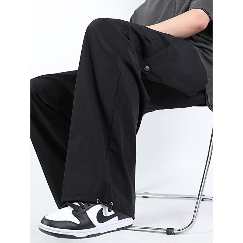 Black Cargo Pants Men Autumn Fashion Brand Wide Leg Casual Trousers Autumn Boys Straight-leg Loose Pants Men