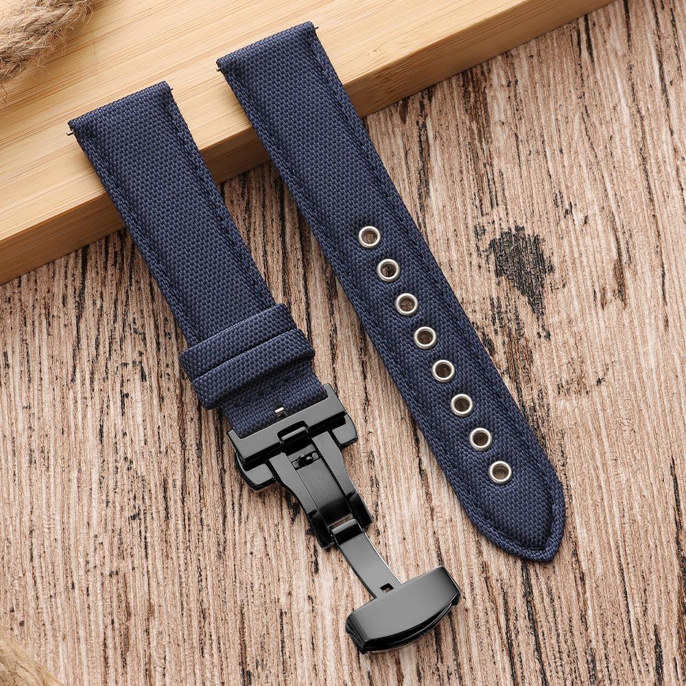 Quick Release Nylon Vintage Sailcloth Watch Strap 22mm Butterfly Buckle Business Men Women Black for Omega for Seiko Watchband