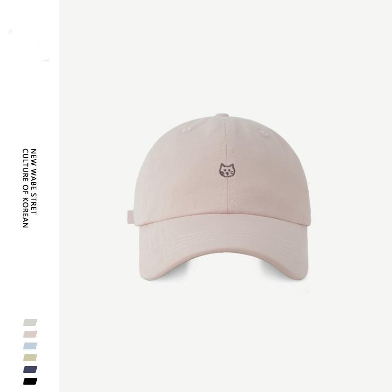 Cute Kitten Embroidered Baseball Cap Women's Thin Wide Brim Showing Face Small Hat Peaked Cap Summer Soft Top Versatile Tide