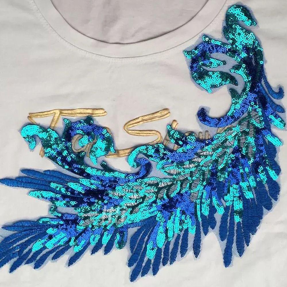 Phoenix Tail Feather Sequins Patches Colorful Iron on Patches Classic Fashion Dresses