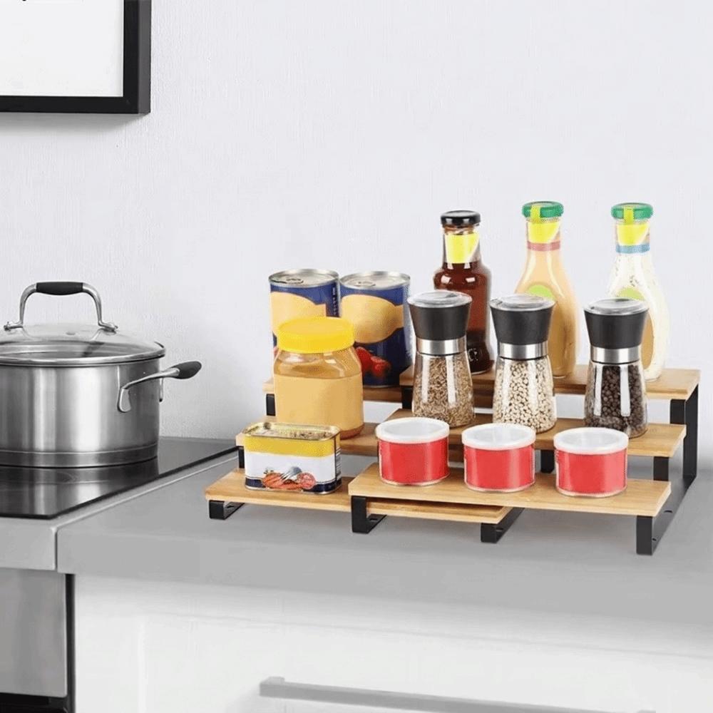 Large Capacity Expandable Step Storage Rack Bamboo Model Display Stand  For Kitchen