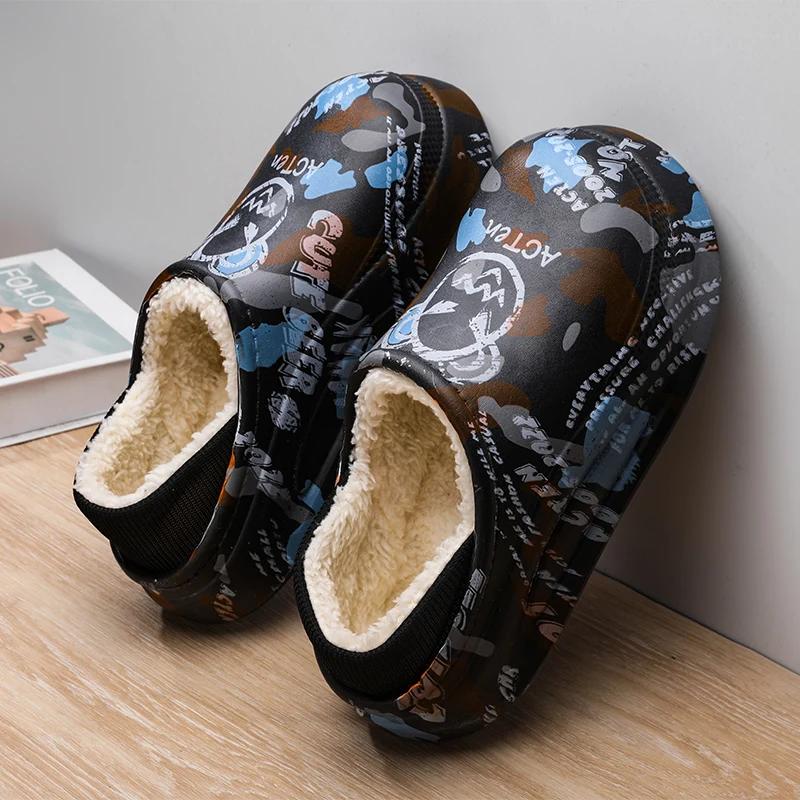 Men's Slippers Shoes for Men Waterproof Add Cotton Heel Covering Fashion New Chef  Warm Non-Slip Wear-resistant Thick Bottom
