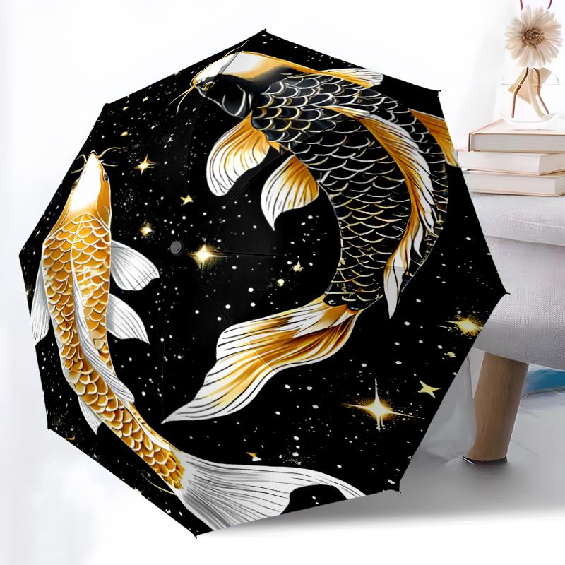 1pc Sturdy 8-Bone Auto Umbrella, Koi Fish Umbrella, Digital Printed, Foldable Umbrella for On-the-Go Outdoor Use