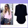 Polyester V Neck Button Front Womens Casual Shirt For Office And Spring Wear