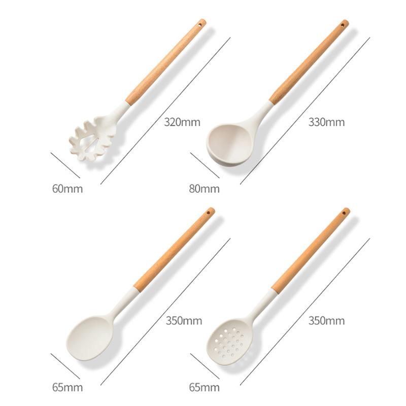 Vysoce kvalitní silikonová sada kuchyňského náčiní Nádobí odolné proti vysokým teplotám Nepřilnavá dřevěná rukojeť Silikonové nástroje na pečení