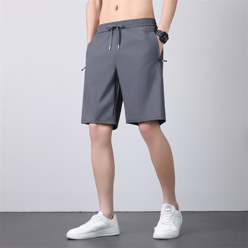 Unisex Summer Ice Silk Quick-Dry Shorts: Loose, Breathable, Mid-Length for Running, Fitness, and Beach Activities