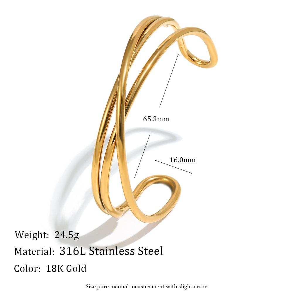 MamacitaSlay 316L Stainless Steel Wave Shaped Cuff Bracelet 18K Gold Plated Waterproof Wrist Jewelry Women's Creative Bracelet