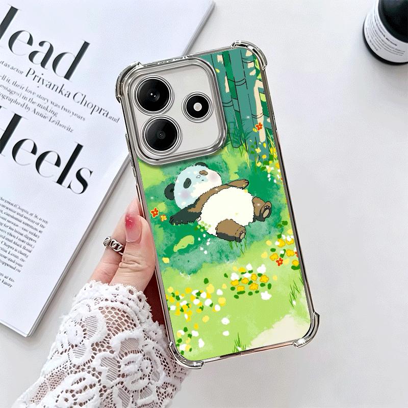 Cute Cartoon Panda Plating Phone Case For Xiaomi Redmi Note 14 15 Pro Plus 13 12 11 11S 11T 10 9S 9 5G Anti-Fall Airabag Cover