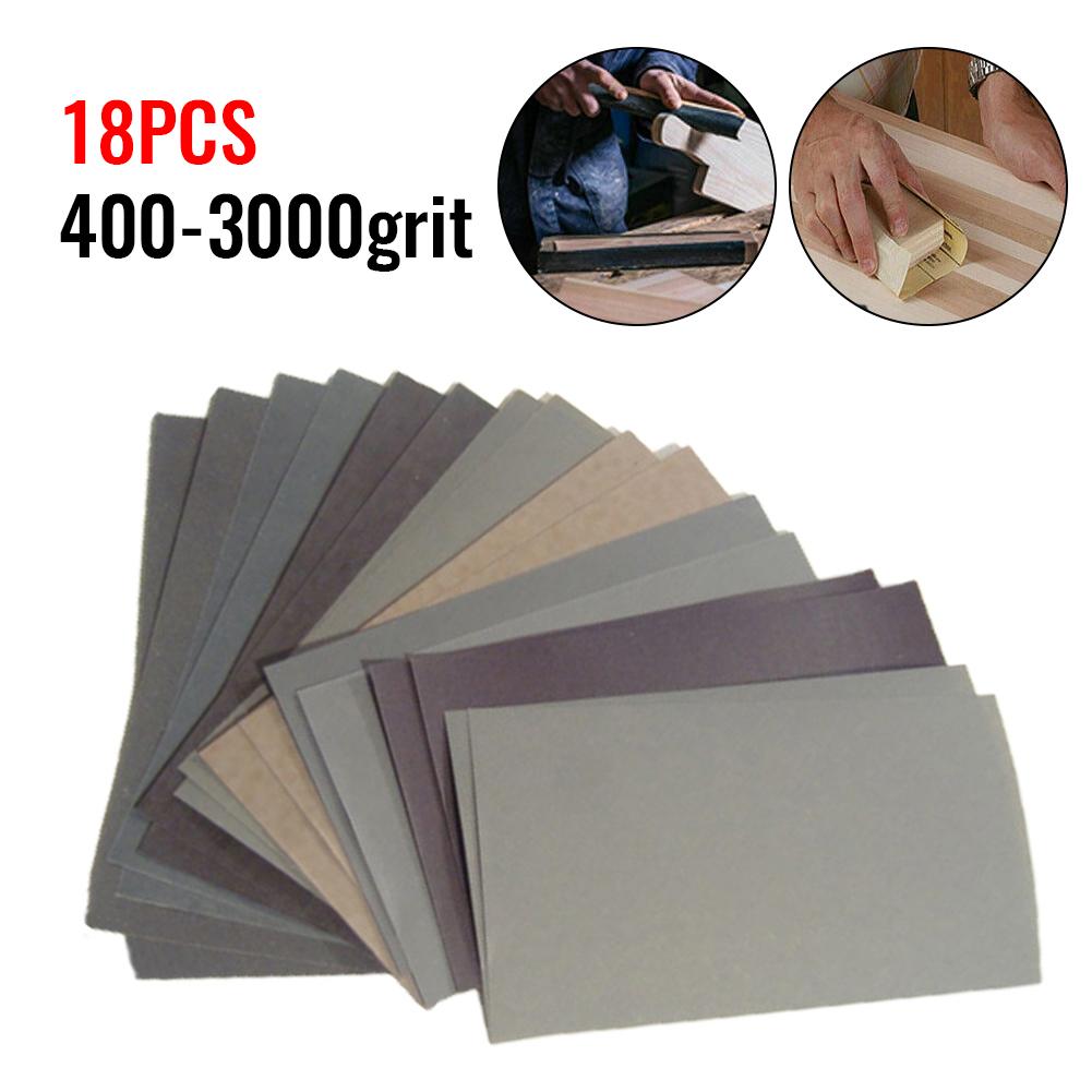 18Pc Sandpapers Wet/Dry Silicon Carbide Sanding Paper 400-3000 Grit For Metal Glass Wood Plastic Ceramic Grinding Polishing Tool