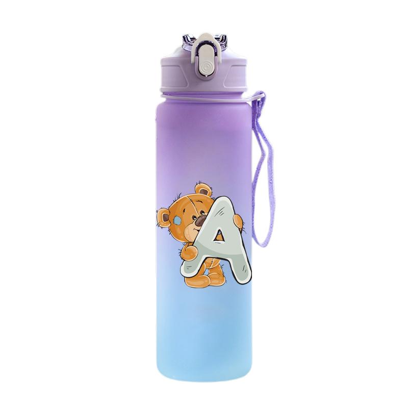 Cartoon Letter Printed Lovely A-Z 750ml Water Bottle Large Capacity Drinking Cup Portable Outdoor Sports Water Cup Children Gift