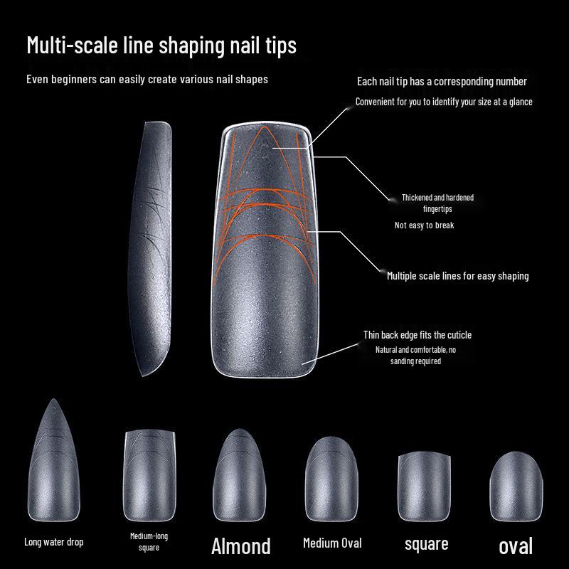 600pcs Transparent Full Cover Nail Tips with Scale Line - No Filing Needed, Traceless, Removable, Wearable False Fingernail Stickers in Box.