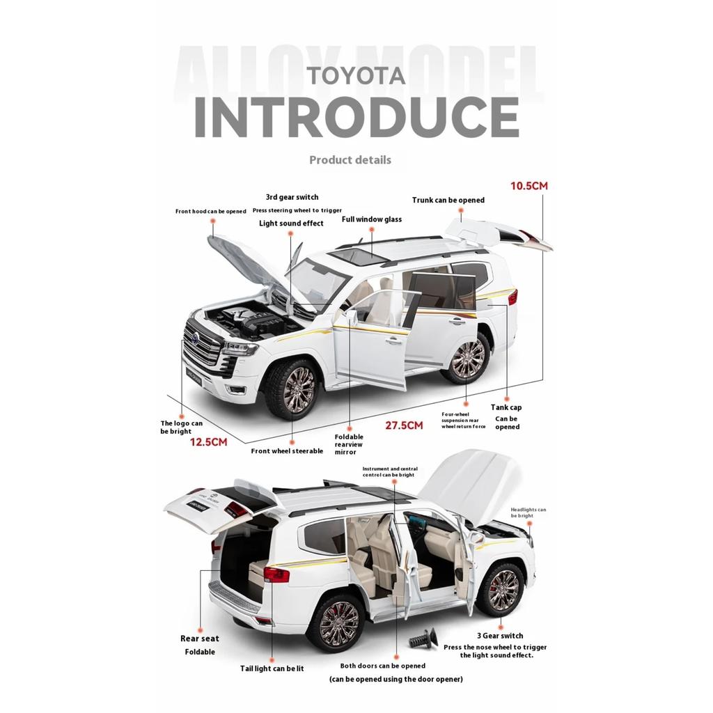 1/18 Scale Toyota Land Cruiser LC300 SUV Alloy Car Diecast Model Sound Light Toy Home Decoration Ornaments Collection Gift Kid Toy