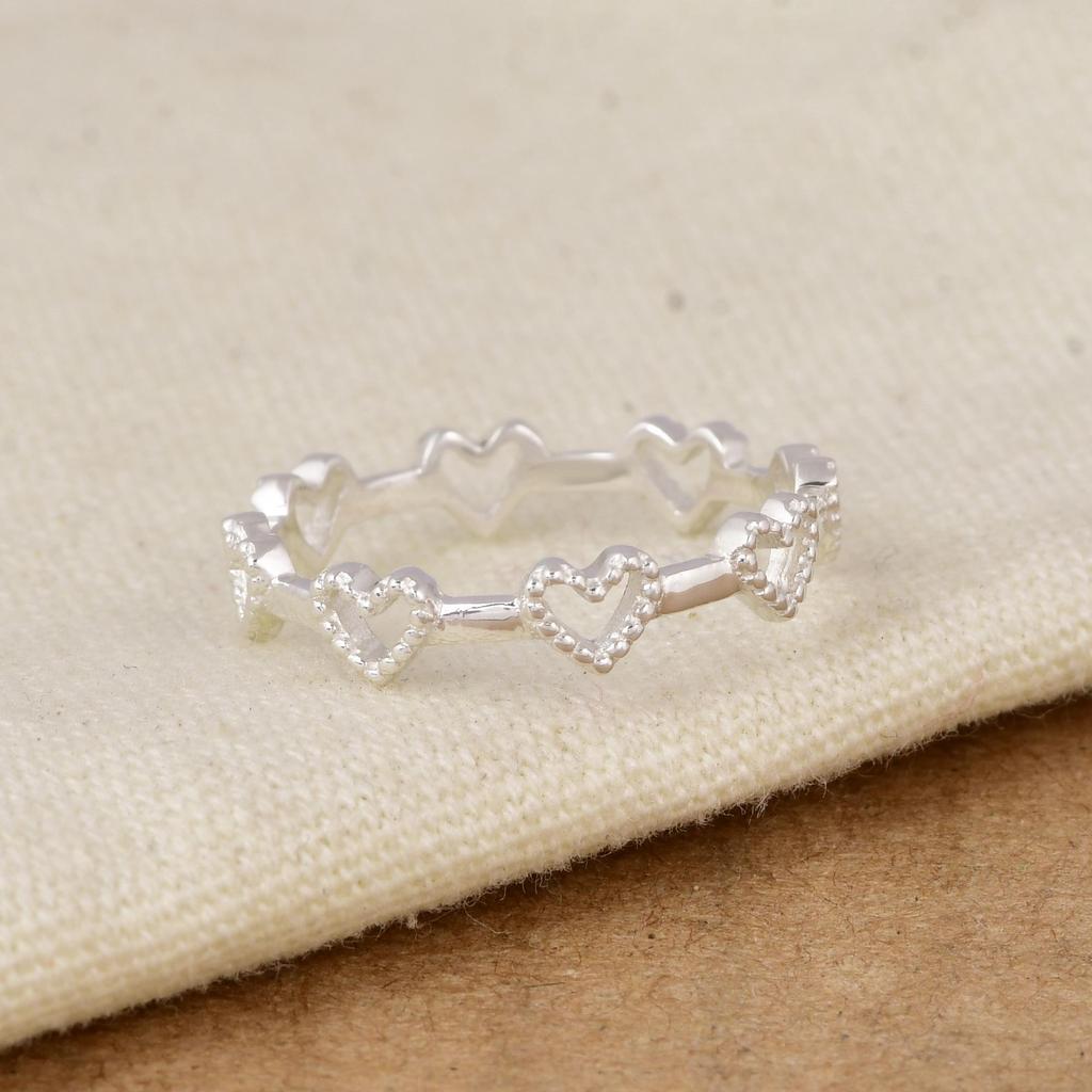 Minimalist Heart Band Ring, 925 Sterling Silver Stackable Love Ring, Cute Heart Design Romantic Jewelry Gift for Women