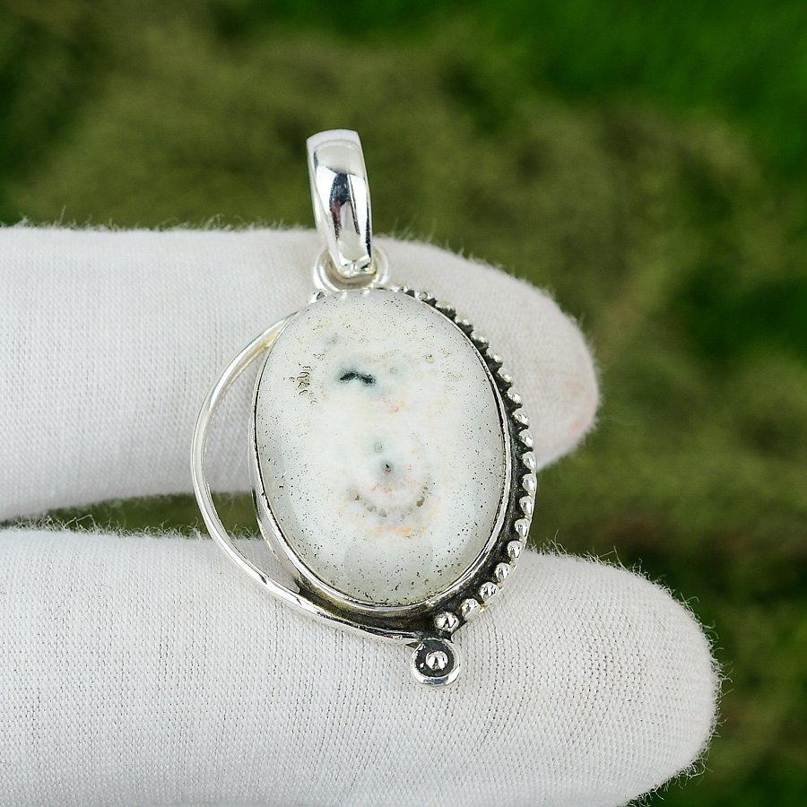 Solar Moss Opal Stone Bezel Engagement Daughter Anniversary Pendant 925 Silver