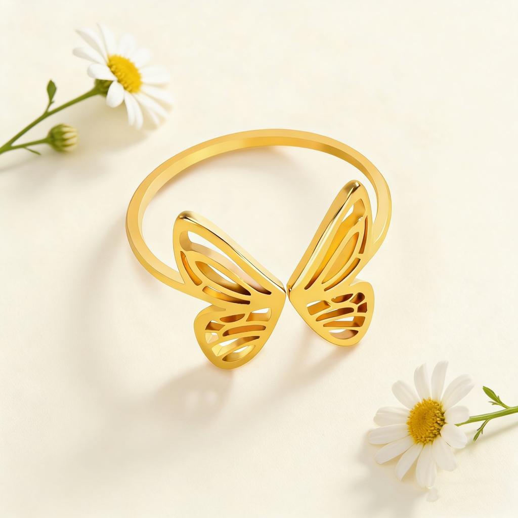 Open Butterfly Ring Stainless Steel Gold Color Women Aesthetic Finger Rings Kpop Fashion Wedding Jewelry Gift Wholesale