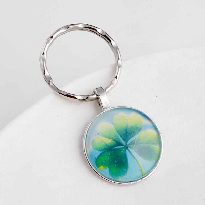 Green Lucky Clover Crystal Glass Keychain with Four-Leaf Clover Charm