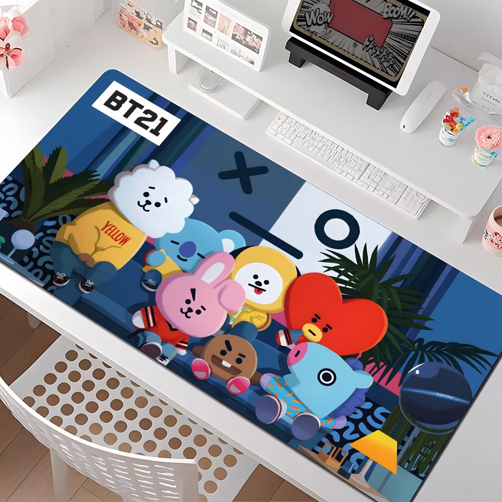 Cute B-bt21-S Logo Mouse Pad Multiple Sizes Large Square Computer Office Game Table Mats Rubber Anti-slip Mousepads