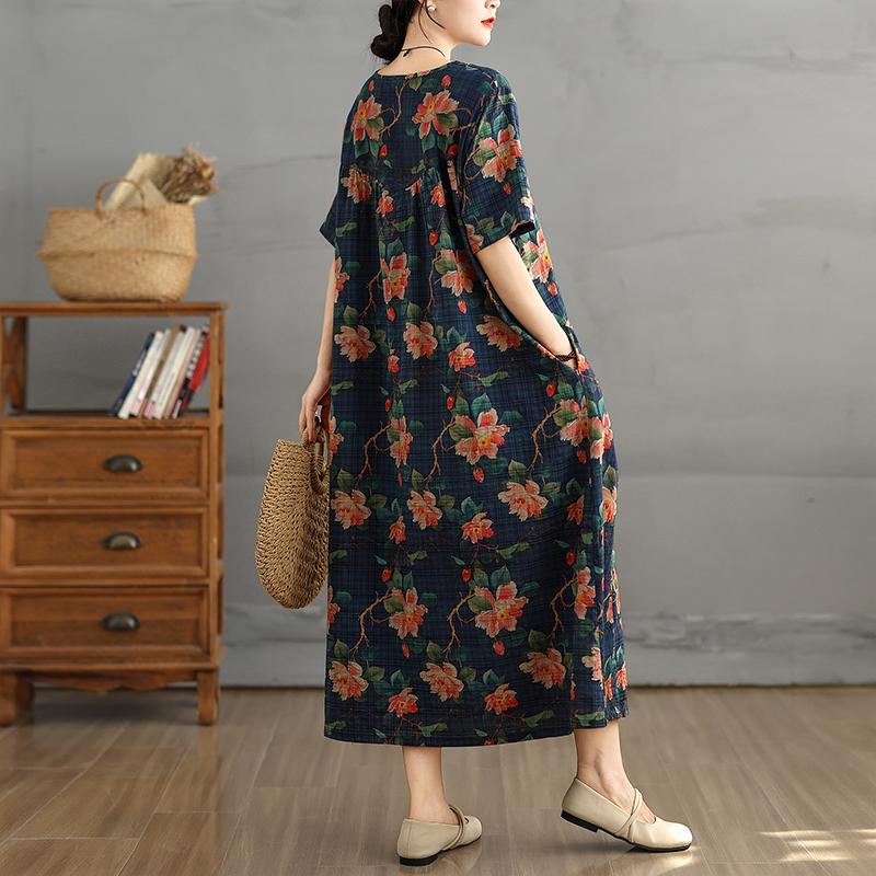 Dimanaf Vestido vintage de talla grande de verano 2025 para mujer, vestido informal, holgado, básico, con estampado floral, vestido largo