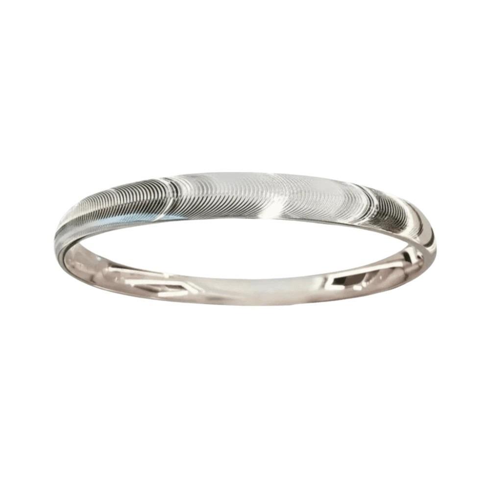 Waterproof Opening Brushed Bangle with Ripple Pattern Silver Wrist Circle Cat's Eye Bracelet Women