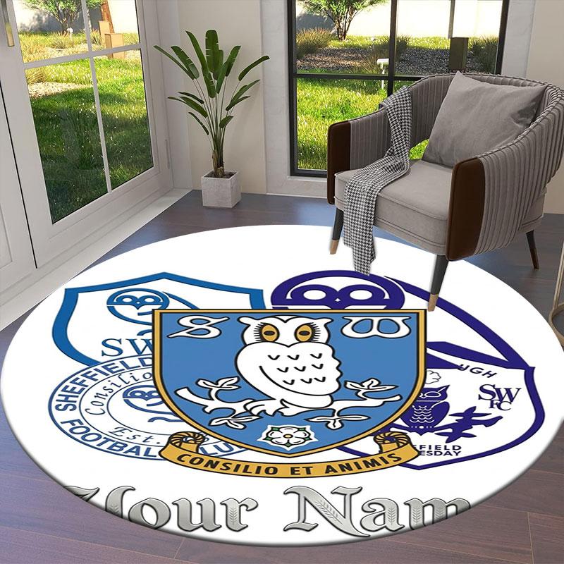 Sheffield Wednesday Football Club Custom Name Round Area Rug,Carpet Rug for Living Room Bedroom Sofa Playroom Decor,Non-slip Floor Mat