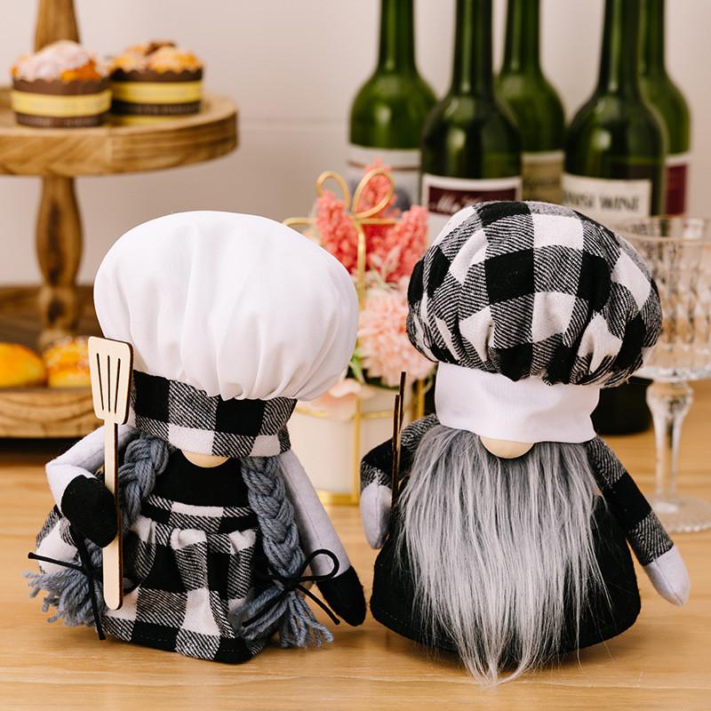 Adorable Chef's Day Black And White Checkered Rudolph Doll Plush Elf Gnome Dcor
