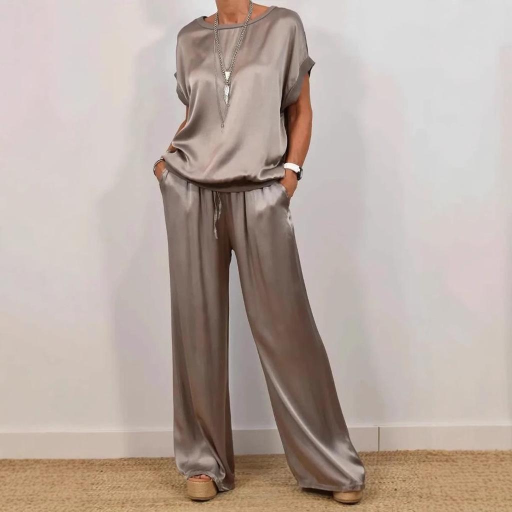 White Relaxed Fit Top and High Waist Wide Leg Pants Set