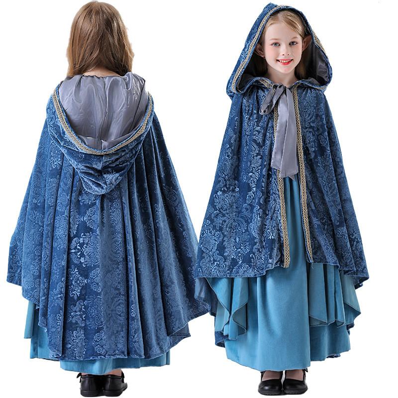 Halloween Vintage Court Dress Cloak Girls Long Gown Theater Costume For Children