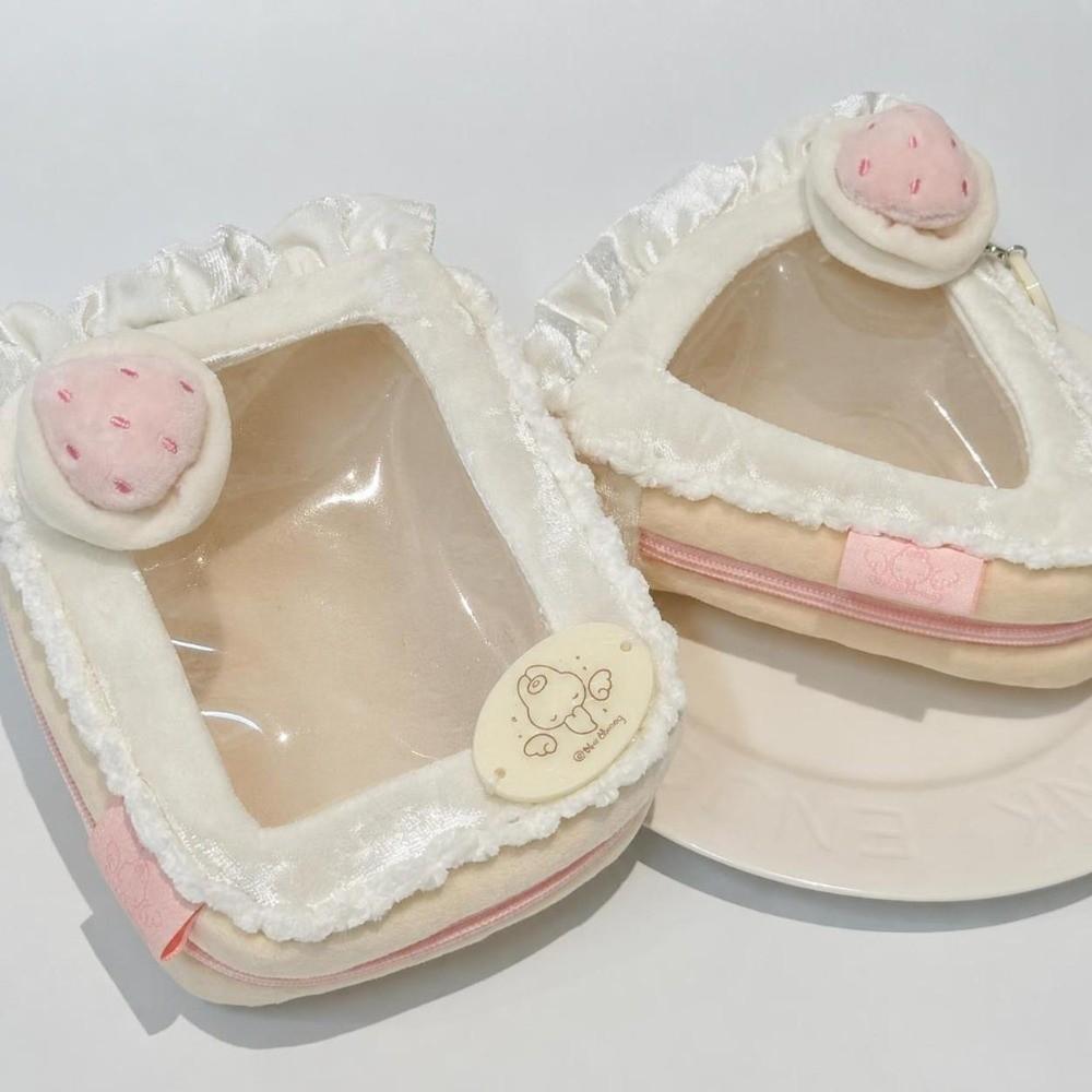 Kawaii Clear Window Storage Pouch Zipper Closure Strawberry Cake Bag Anime Merch