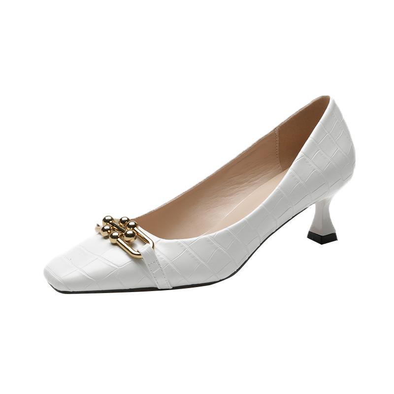 French retro women's shoes 2025 new stone pattern square head shallow mouth high heels thin middle heel temperament fashion shoes