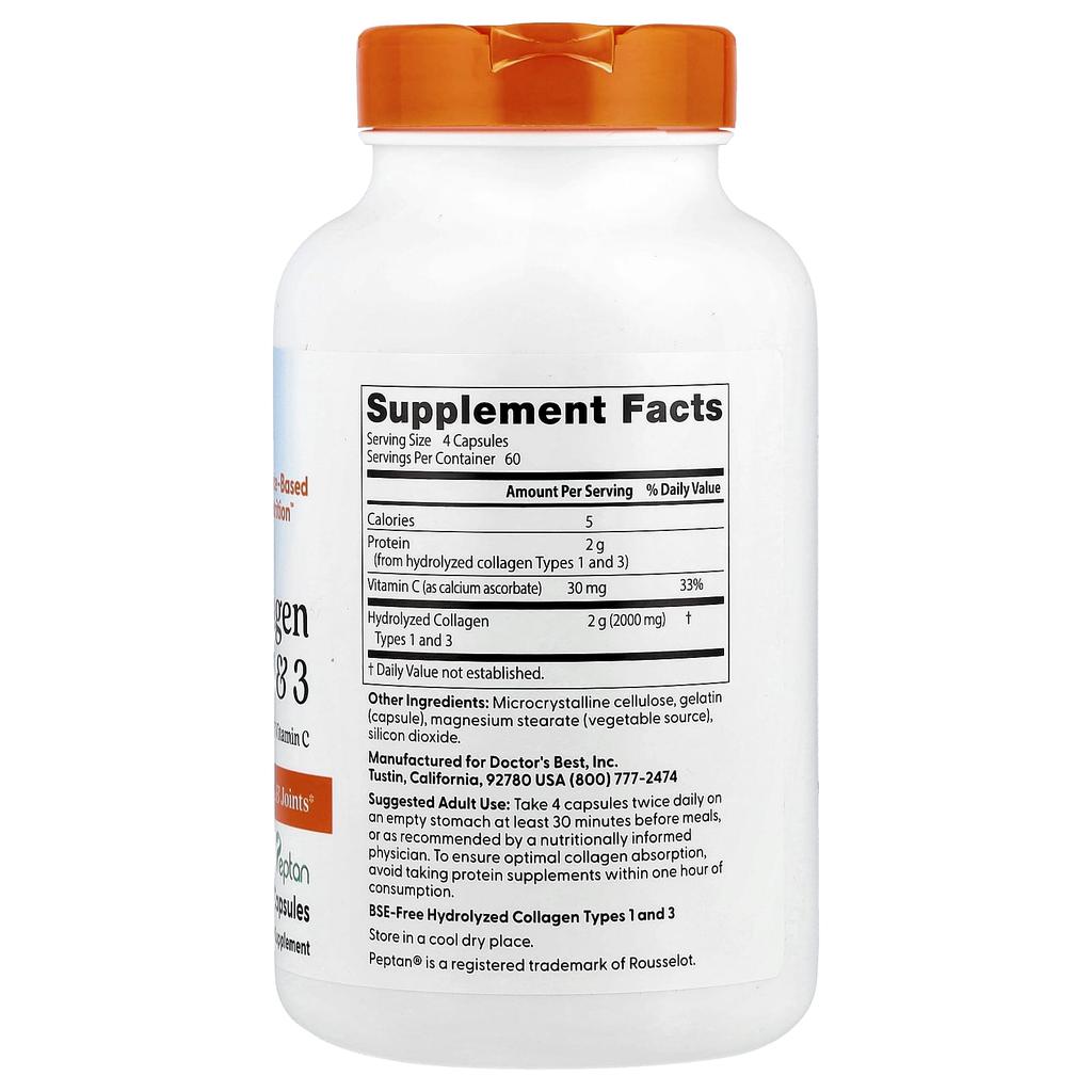 Doctor'S Best, Collagen Type 1, Type 3 and Vitamin C, 240 Tablets