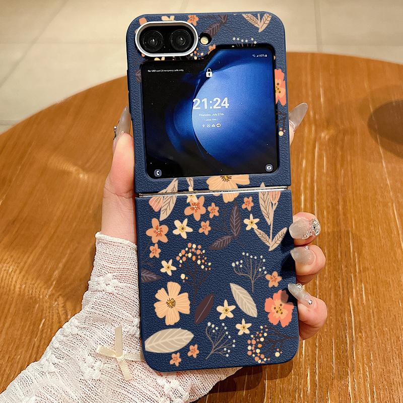 Luxury Leather Texture TPU Flower Case For Magsafe For Samsung Galaxy Z Flip 6 5 4 3 5G Flip4 Flip5 Flip6 Magnetic Folding Cover