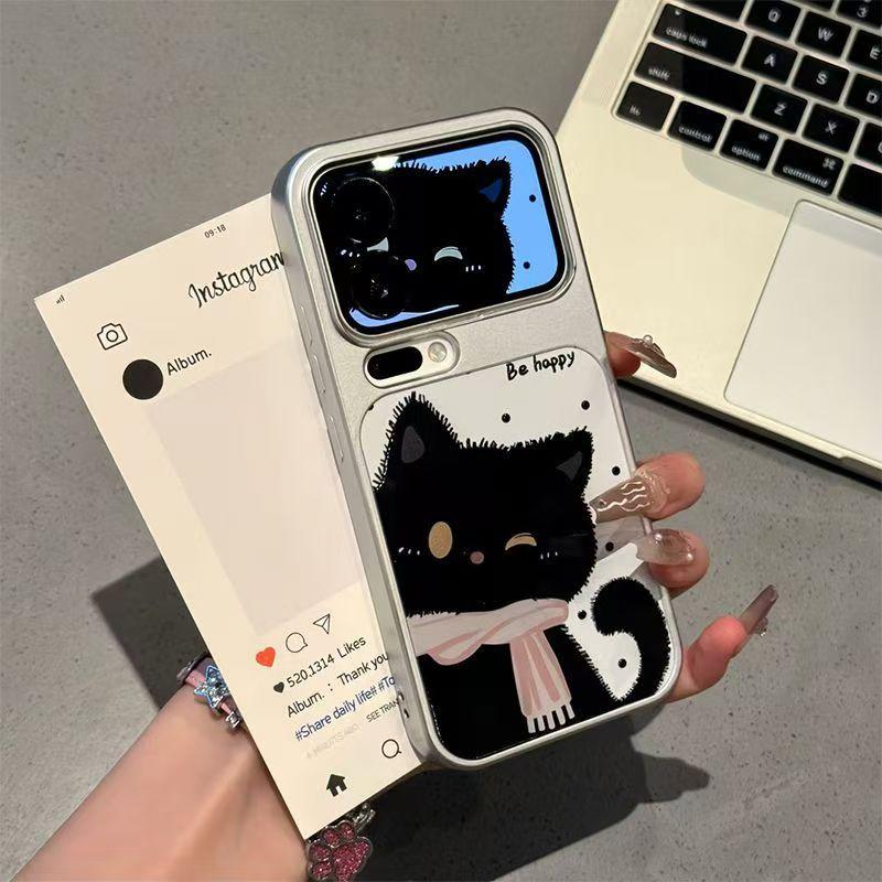 Black Cat Mobile Phone Case Is Suitable for Iphone16promax Apple 17 Mobile Phone Case Electroplating Second Change Case
