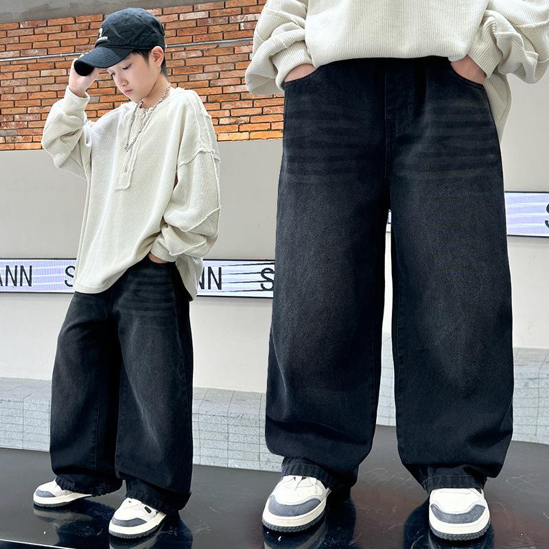 Boys' Pants Spring and Autumn Children's Straight Leg Jeans Medium and Large Kids' Loose Casual Pants