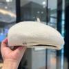 Fashion Metal Logo Wool Painter Hat Warm Soft Autum Winter Beret Cap for Women Solid Color Outdoor Boina Hat Party Girl's Gift